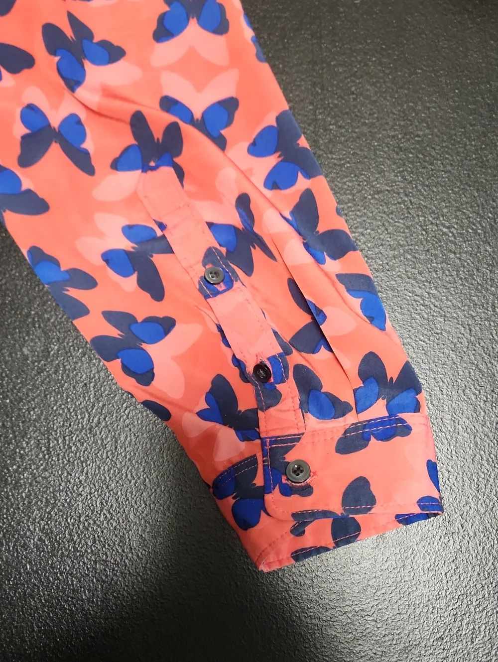 GAP Coral Blouse with Blue Butterfly Print